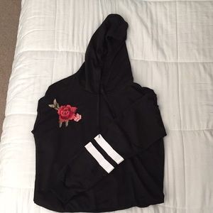 Black Rose Hooded Long-Sleeve Shirt